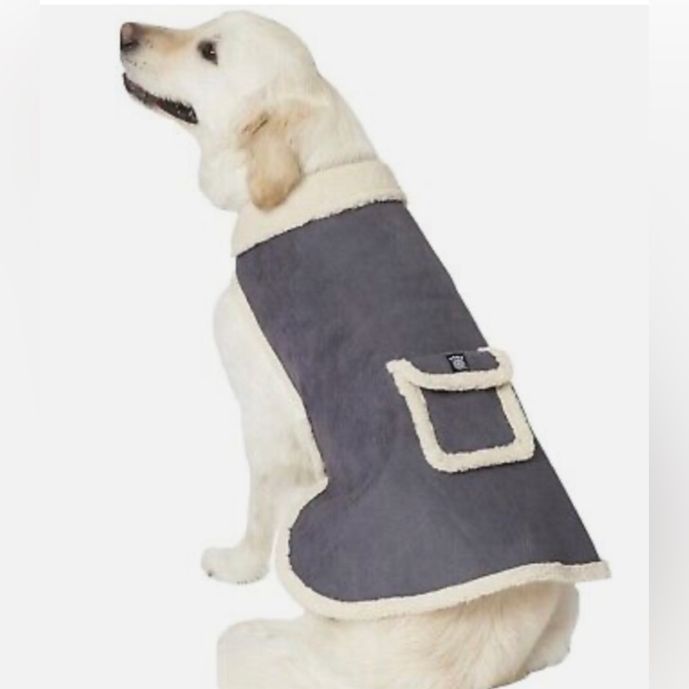 Petrageous Acadia Faux Suede Bomber Jacket Dog Coat Gray Sherpa lining NWT-Lg